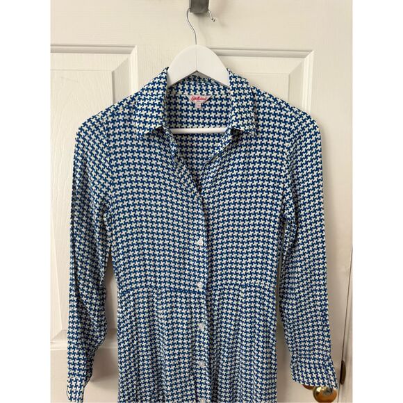 Cath Kidston London Blue & Cream Houndstooth long Sleeve Button Down Maxi Dress - Picture 1 of 10